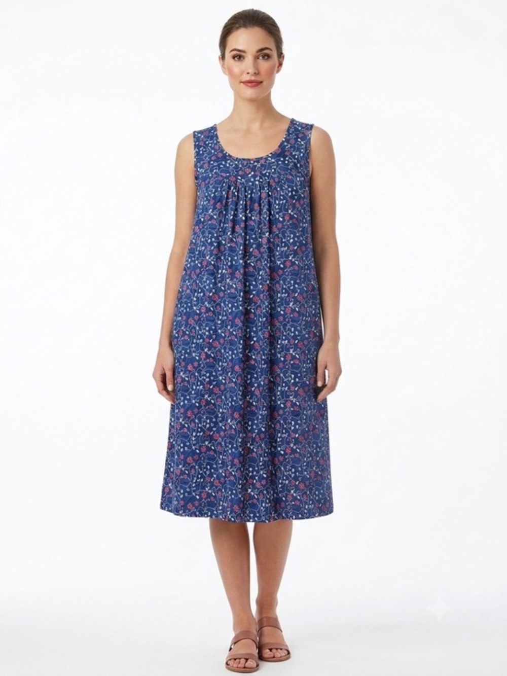 Just Now Fashion Blue Floral Scoop Neck Sleeveless Mini Dress XL